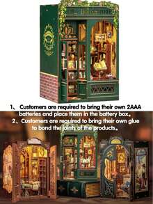 书角套装，DIY迷你小屋房间套装，成人活动迷你拼图书角书架图书馆装饰礼物，手工爱好者的礼物，DIY书架装饰品是收藏家的最爱（猫头鹰书店/猫伯爵书房/书店回忆） - 不含胶水和电池