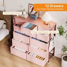 Cómoda de 12 cajones para dormitorio, cómodas de tela con bolsillos laterales, cómoda para armario, sala de estar, vestidor y pasillo. - Rosa - Ver 5
