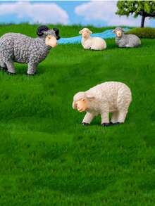 3PCS/4PCS Moss Sheep Figurines, Faux Farm Animal Micro Landscape Doll Set For DIY Garden Decoration, Desktop Ornaments, Pot Plants And Lunar New Year 2025 Festive Home Styling - Multicolor - View 6