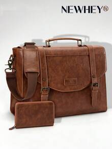 NEWHEY Flap Messenger Bag For Men Vintage PU Leather Laptop Bag 15.6 Inch Retro Briefcase With Wallet Satchel Computer Bag - Multicolor - View 10