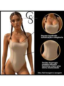 Kit Of 2 Women's Tank Top Bodysuits With Square Neckline And Ribbed Trim, Premium Fashion Bodysuit - 白綠旗 - 查看 2