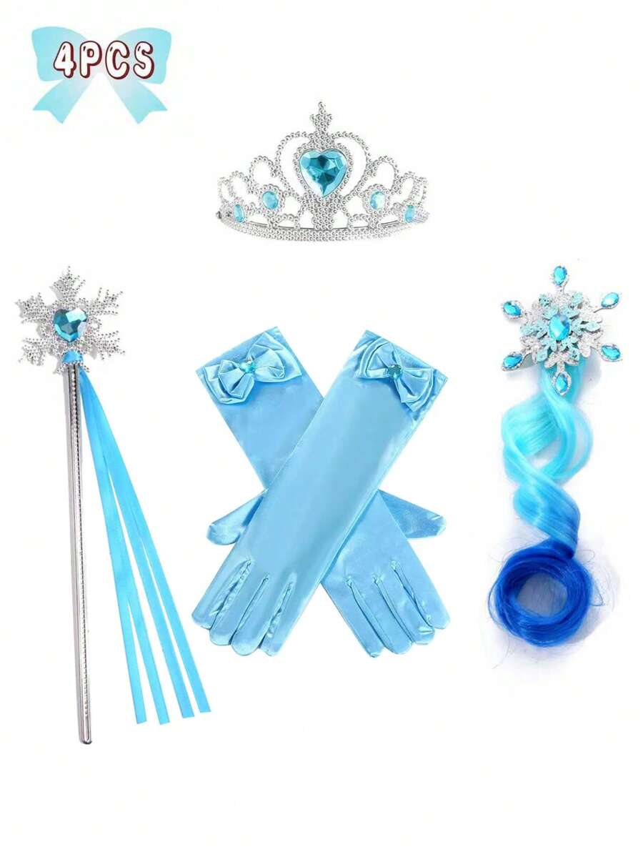 4pcs/Set Kids Blue Princess Crown & Magic Wand, Frozen Princess Costume Accessories, Party Prop - Baby Blue - View 1