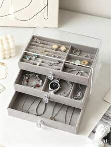 1pc Luxury Diamond Pattern Lockable Jewelry Box, Multi-Layer Jewelry Storage Box, Earring Organizer, Vanity, Bedroom Accessory, Home Organization & Storage, Room Decor, Gift For Women - Multicolor - View 12