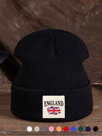 1pc Unisex Embroidered England Flag Knit Beanie Hat, Couple Style For Outdoor Sports, Fishing, Skiing, Camping, Streetwear, Autumn/Winter Men Winter Head