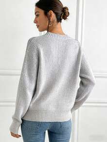 Jersey suave de hombros caídos holgado de cuello redondo - Gris - Ver 2