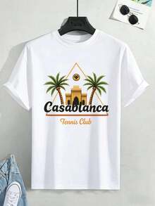 PLUS SIZE  Tennis Club Graphic Tee Summer, Soft Cotton, Art Print, Casual, Breathable - White - View 2