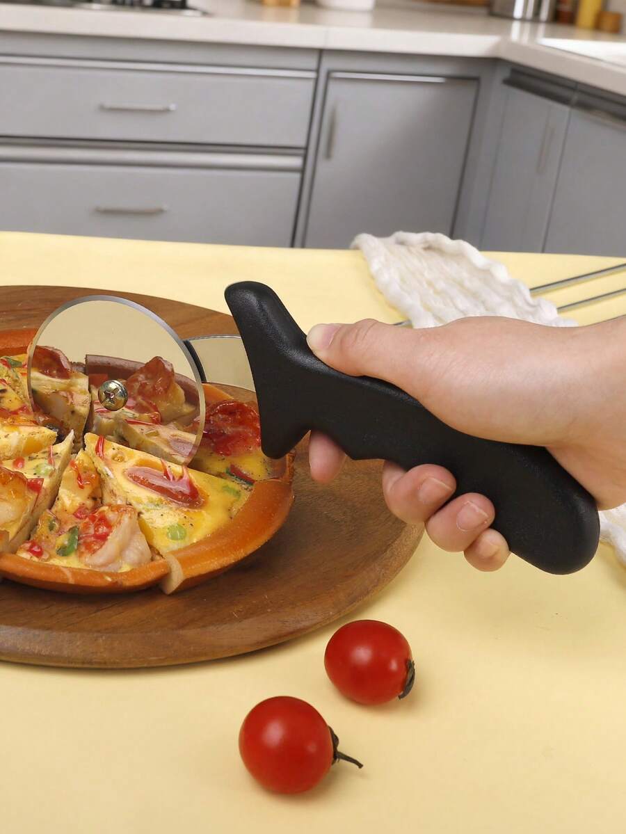 1pc 8cm Diameter Pizza Cutter, Plastic Handle Roller Knife, Household Cake Slicer, Sharp Stainless Steel Wheel, Baking Cutting Tool, Easy To Clean, Plastic Handle Pizza Roller Cutter, 8cm Diameter, Cake & Pastry Cutter, Non-Stick Easy To Clean, Practical Kitchen Tool - Multicolor - View 1