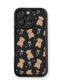 Teddy Bear Phone CaseCute Cartoon Style For IPhone 17 16 15 14 13 12 11 Plus Pro Max. Featuring Adorable Teddy Bear And Ribbon Pattern Perfect For Adding A Touch Of Playful . A Delightful Gift. - màu đen - Xem 3