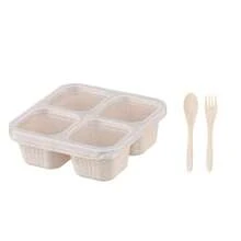 1pc 4-Compartment Lunch Box With Transparent Lid, Thick Plastic Meal Container With Utensils (Fork, Spoon), Dry Fruit Box, Candy Box, Fruit Box, Salad Box, Reusable For Back To School, Outdoor Camping, Kitchen Food Storage - Multicolor - View 8