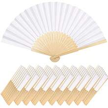 70 Pieces White Paper Hand Held Fan Bamboo Paper Folding Fans For Weddings Foldable Wood Wedding Fans For Guest Bridal Shower Dancing Party DIY Craft Photo Props Wall Decoration - 白色 - 查看 1
