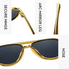 1pc/Set Cool Street Oversized Double-Bridge Sunglasses Unisex Frog-Eye Style New Arrival For Outings, Driving, Commuting, And Vacations - C6-Khung vàng, Lá trà đôi - Xem 5