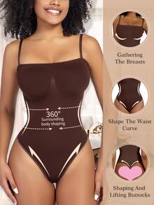 Women Strapless Tummy Control Smooth Full Body Shaper Bodysuit Shapewear Tube Tank Tops - Brown - View 2