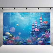 1pc Summer Mermaid Scale Photography Backdrop, Underwater Princess Girl Birthday Party Ocean Theme Baby Shower Studio Decor Banner - Multicolor - View 3