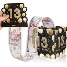 Feliz 13 Cumpleaños Caja de Dinero en Efectivo de Regalo Set, Sorpresa Pull Out Caja de Regalo de Dinero con 30Pcs Bolsas Transparentes - Maneras Divertidas de Dar Dinero en Efectivo Como un 13 Cumpleaños de Regalo Para las Niñas Los Niños - Hucha-02 - Ver 1