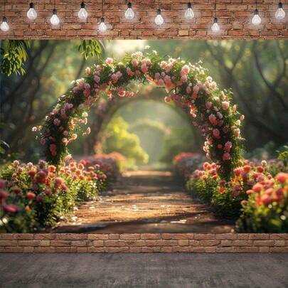 2D Flat Banner 1PCSSpring Floral Arch Backdrop - Vibrant Garden Path Photography Background For Weddings, Parties And Festivals - Durable Polyester Fabric - Entrance Decoration, Photo Prop, Event Decor, Floral Ornament, Themed Party Decoration, High-Quality Printing, Reusable Holiday Decoration, Wedding Arrangement