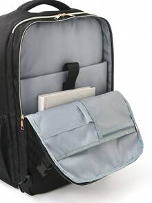 1pc Hot Air Balloon Travel Backpack, Unisex, Business Commute, Vacation Backpack, Multi-Layer Backpack, Laptop Bag, Rucksack, Multi-Function Backpack, Business Travel, College Bookbag, Suitable For International Commute - Black - View 9