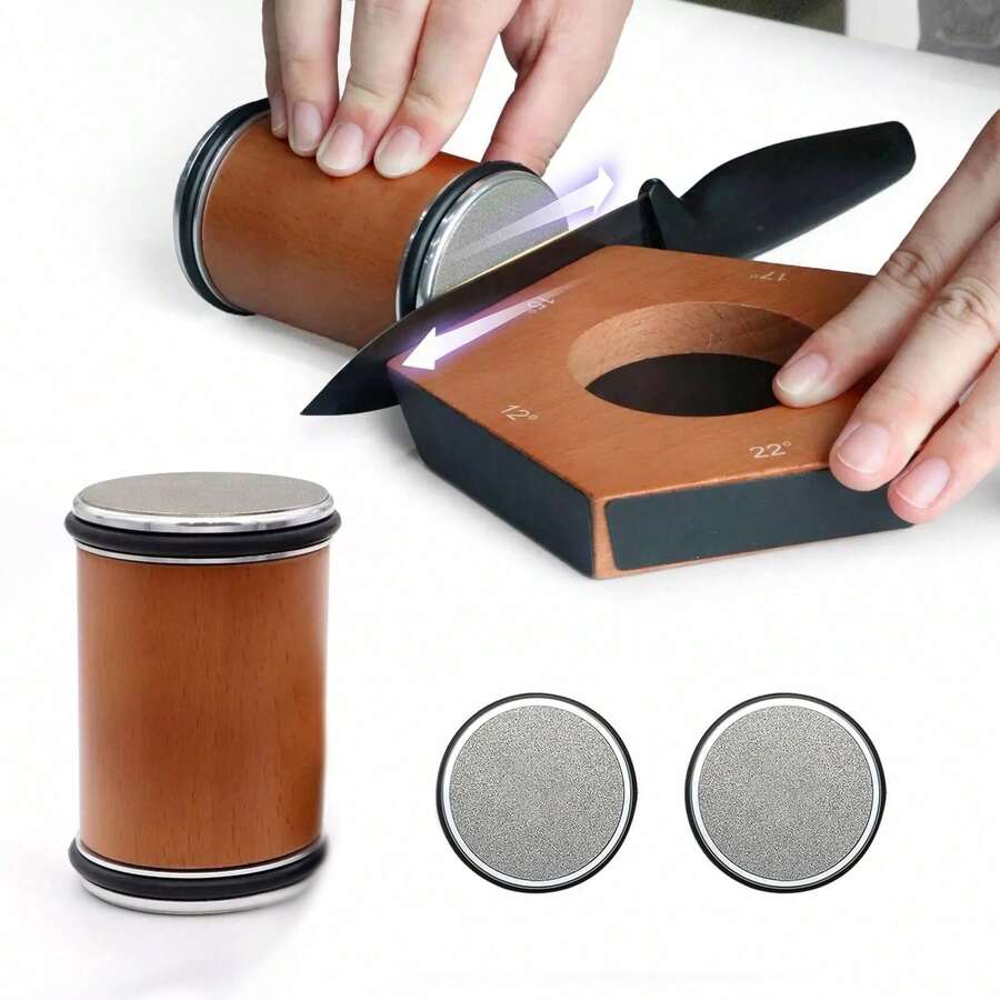 Rolling Sharpener Kit - 5 Magnetic Angles (12°/15°/17°/19°/22°) - Professional Rolling Sharpening Tool With Diamond And Corundum Grinding Wheels - Suitable For Kitchen Knives, Chef's Knives, Pocket Knives, And Serrated Knives - 棕色 - 查看 1