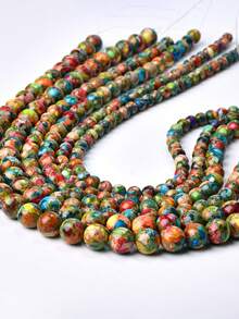 海相沉积碧玉光滑圆珠首饰配件 - 4mm/6mm/8mm/10mm 抛光散珠，适合 DIY 项链、手链等。波西米亚风格圆形宝石，DIY 手工首饰材料，大地色系，色彩鲜艳。 - 彩色 - 查看 12