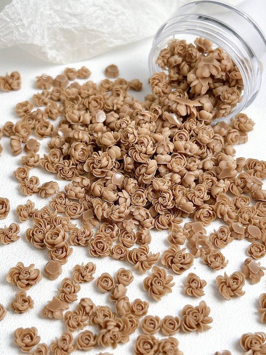 50 chiếc hoa hồng nhựa ABS màu nâu, nhỏ nhắn và thanh lịch, thích hợp cho mùa thu/đông, ngày Valentine, đa năng cho việc tự làm móng nghệ thuật. - màu nâu - Xem 1