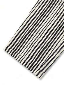 Women's Striped Elastic Waist Tapered Pants With Slant Pockets And Drawstring, Casual Versatile, Spring/Autumn Drawstring Pocket Sweatpants, Black & White Striped Regular Fit, Everyday Casual Wear - Black and White - View 4