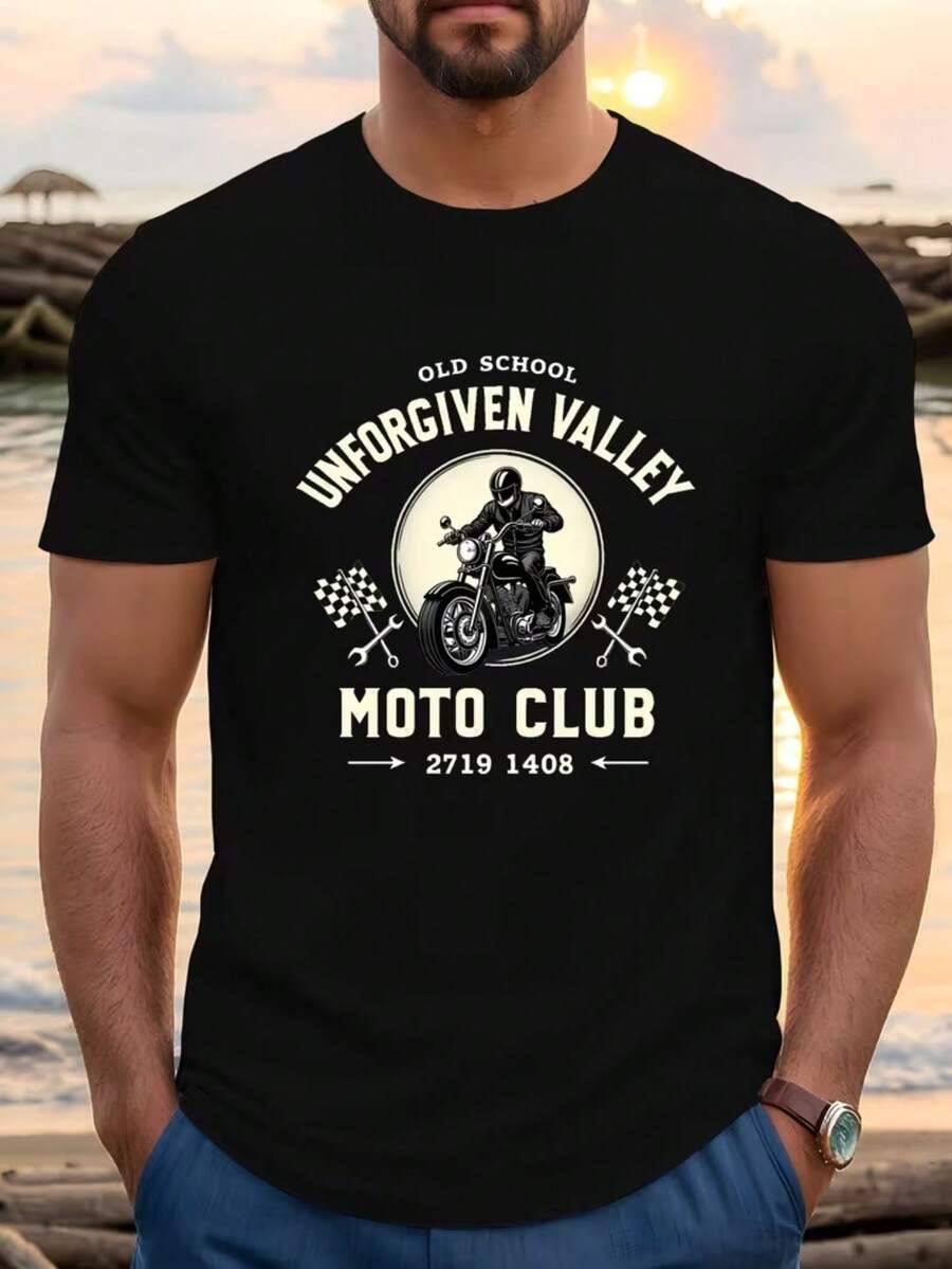 Camiseta Unissex Estilo Retrô Nostálgica Estampada Moto Retro Club Vintage Anos 80, 90 e 2000 Camisa Estilosa Masculina e Feminina Estampa Antiga Estilo Pin-up - 100% Algodão Promoção Frete Grátis Rápido - Preto - Visão 1