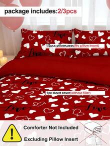 Valentine's Day Limited Edition Red Heart Duvet Cover Set, Classic Bright Red Clashing With Scattered White Heart Prints + Handwritten "Love" Text, Hiding A Valentine's Day Confession In Every Inch Of The Fabric. Soft And Skin-Friendly Fabric With A Fluffy, Cloud-Like Texture. Set Includes 1 Duvet Cover + 1/2 Pillowcase, Oeko-Tex Certified. Filled With Exclusive Valentine's Day Ceremonial Vibes. - Multicolor - View 4