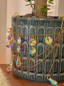 1pc Crystal Plant Pot Decor With Catch Light Chain - Artistic Decorative Glass Teardrop Pendant, Colorful Outdoor Garden Decor, Thanksgiving Gift For Friends, Home Decor