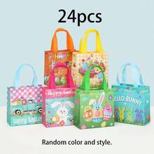 24pcs/12pcs/6pcs Rabbit Themed Paper Bags With Handles, Reusable Non-Woven Fabric Bags, Easter Party Supplies, Birthday Party Gifts And Packaging - Multicolor - View 13