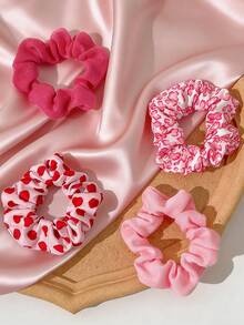 4个Y2K风格粉色爱心编织发圈，适合情人节，弹性发绳，可用作日常、休闲派对、旅行和节日发饰。 - 彩色 - 查看 2