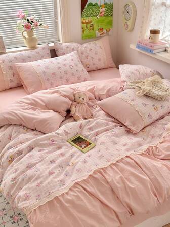 1 Set Rose Floral Pattern Elegant Duvet Cover Set, Includes 1 Duvet Cover, 1 Flat Sheet, 2 Pillow Shams, Soft & Comfortable Bedroom Bedding, Suitable For Bedroom, Dorm, Home Use, Multiple Sizes Available