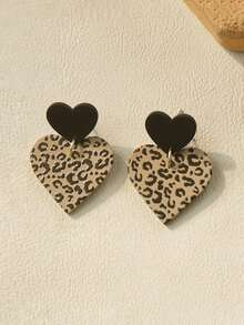 1 par de pendientes con colgante de acrílico con textura de corazón con estampado de leopardo marrón, pendientes de corazón para el Día de San Valentín, el mejor regalo para la novia - Multicolor - Ver 2