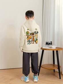 1pc Tween Boys' Casual Printed Pullover Sweatshirt, Thermal Lined, Long Sleeve, Autumn/Winter