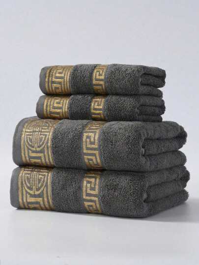 1pc/2pcs Luxury Classic Jacquard Gold Thread Embroidered Soft, Absorbent, Non-Shedding, Lightweight Bath Towel, Suitable For Couples, Home, Bathroom, Pool, Hotel, Adult High-End Household, Quick Drying Hair & Face Towel, 1pc Or 70*140cm Wrap Towel