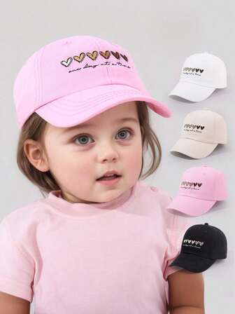1pc Toddler/Girls' Baseball Cap (1-8 Years Old) - "Live In The Moment" Mental Health Awareness Positive Slogan Hat, Cute Heart Embroidery Adjustable Sun Protection Children Cap, Unisex Casual Fashion Hat