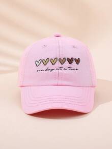 1顶幼儿/女童棒球帽（1-8岁） - “活在当下”心理健康意识积极标语帽，可爱爱心刺绣可调节防晒儿童帽，男女通用休闲时尚帽 - 愛心刺繡 - 查看 8