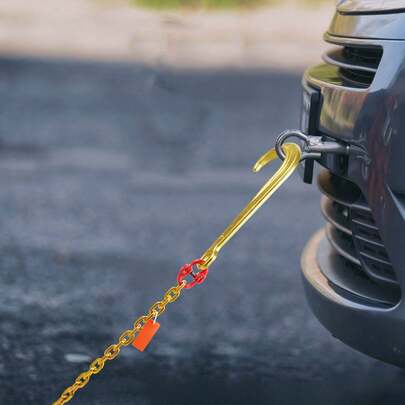 J Hook Chain, 5/16" X 6' G80 15" Long Shank J Hook Tow Chain With RTJ Cluster Hook & Grab Hook, 5400 Lbs Working Load, Heavy Duty Transport Truck Chain For Wrecker Recovery Trailer Towing