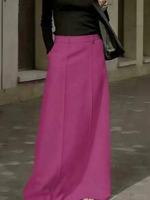 Falda larga elegante de línea A de talla grande, de tejido tejido, sin estiramiento, con ajuste cómodo - Rosa púrpura - Ver 6