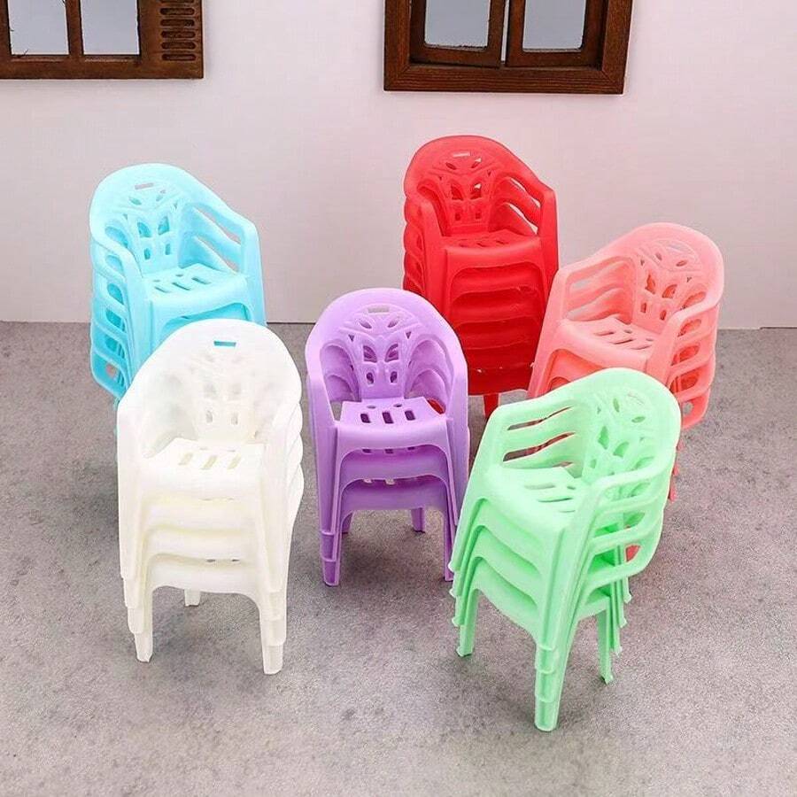 1/5/10pcs Mini Plastic Doll House Backrest Chairs, Miniature Realistic Chair Models, Random Color Combination - Multicolor - View 1