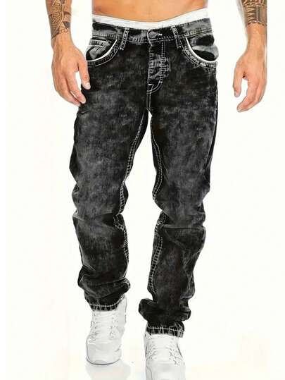 男式复古弹力大码牛仔裤