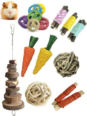 Rabbit Hamster Toy/Guinea Pig Toy, Rabbit Tooth Chewing Toy, Small Toy Rabbit Toy Apple Wood Toy Combination, Grinding Teeth To Relieve Boredom, Handmade Guinea Pig Hamster Small Animal Grinding Teeth 20 Packs/4 Packs/9 Packs 12 Packs 14 Packs 18 Packs