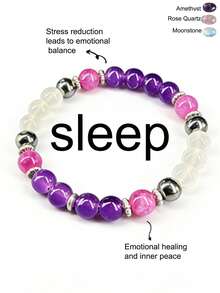 1pc/Natural Amethyst, Rose Quartz, Moonstone Bracelet, 8mm Beaded Elastic Bracelet, Bohemian Style Women's Bracelet, Relieves Stress, A Perfect Gift For Her - White - View 1