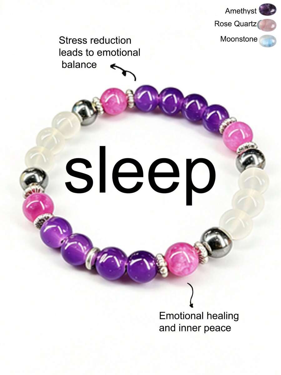 1pc/Natural Amethyst, Rose Quartz, Moonstone Bracelet, 8mm Beaded Elastic Bracelet, Bohemian Style Women's Bracelet, Relieves Stress, A Perfect Gift For Her - White - View 1