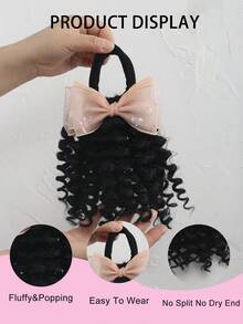 2pcs Ponytail With Yarn Bow Clip Hair 8inch Kids Deep Wave Hair Go Afro Kinky Marley With Elastic For Girls - Natural Black - View 4