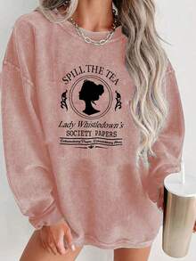 Winter Clothes For Women, Long Sleeve Tops Women,  Print Oversized Sweatshirt For Women, Stylish Casual Look, Perfect Holiday Outfit-Plus Size Women's Winter Casual Sports Tops, Loose-Fit Easy Relaxed Style, Christmas Family Dinner & New Year Outfits - 粉色 - 查看 7