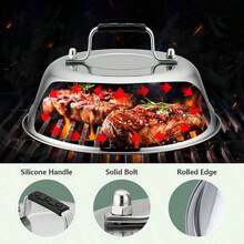 Leonyo - Juego de 2 cupula de fusion resistente para plancha cubierta rectangular de acero inoxidable de 13 pulgadas tapa de vapor para parrilla plana - 2 x 9 pulgadas redondo y 1 x 13 pulgadas rectangular - Ver 5