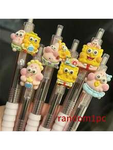 قلم حبر جاف قابل للسحب 1/3 قطع بتصميم الشخصية الأيقونية سبونج بوب، رأس كتابة ناعم 0.5 مم، مناسب للتدوين والملاحظات والاستخدام المكتبي والهدايا - الأسود - مشاهدة 9