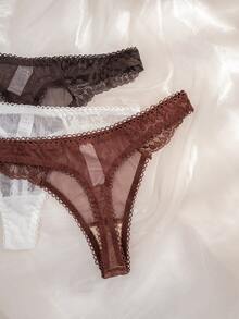 3pcs/Set Women Lace Wireless Thin Cup Comfortable Bra Set, Solid Color - 彩色 - 查看 5