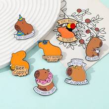 1/7 pièces Broche animale créative Capybara mignon Pin émail métal Insigne Bijoux Vêtements Sac à dos Accessoires Cadeau pour amis - Multicolore - Voir 7