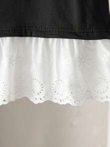 女童夏季手工大蝴蝶结装饰拼接荷叶边下摆圆领短袖连衣裙 - 黑色 - 查看 9