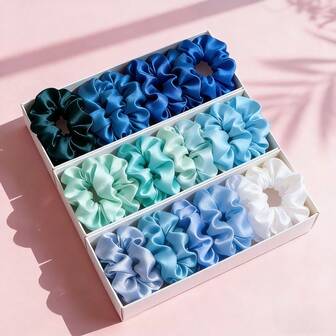 8pcs Blue Tone Scrunchies, Silky Versatile Elegant Retro Hair Ties, Suitable For Women